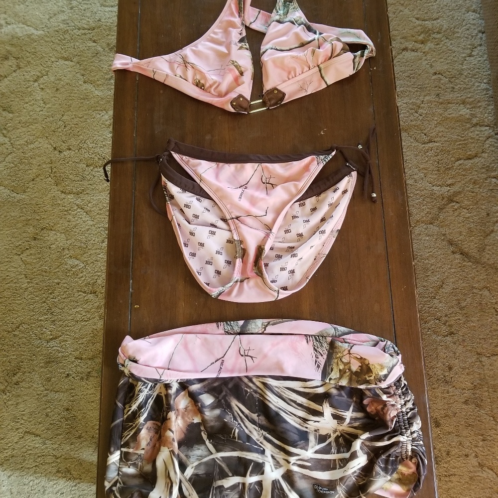3 piece pink camo swimsuit